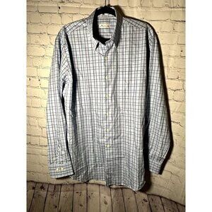 PETER MILLAR MENS BLUE AND BEIGE PLAID LONG SLEEVE BUTTON FRONT SHIRT (L) WORN O
